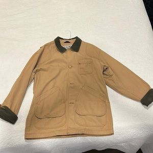 Tan L.L. Bean Overcoat w/ Green Corduroy Collar (Size L)